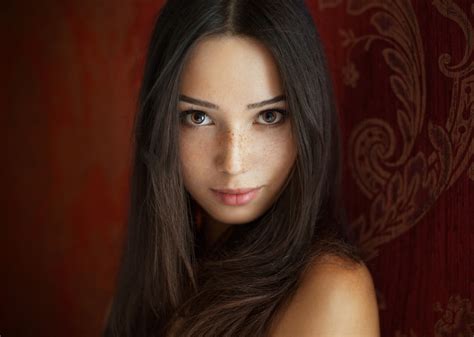 Women Maxim Maximov Face Portrait Mariya Volokh Freckles Brunette Brown