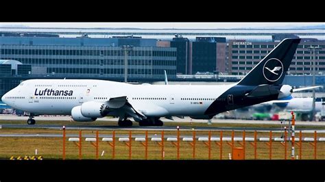 Very Late Gear Retraction Lufthansa Boeing 747 8 New Livery Takeoff