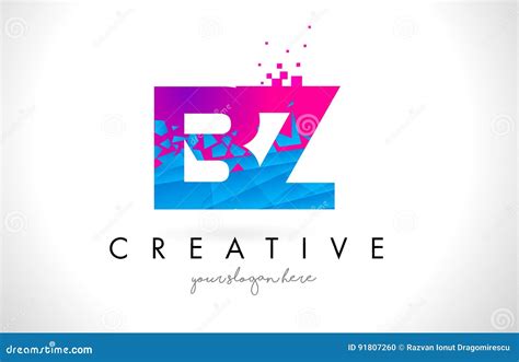 Bz B Z Letter Logo With Shattered Broken Blue Pink Texture Design