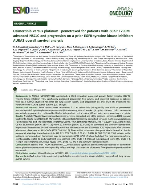 Pdf Osimertinib Versus Platinum Pemetrexed For Patients With Egfr