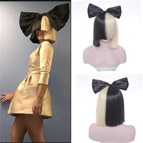 New High Quality Womens Sia Wig Medium Long Half Black And Half Blonde