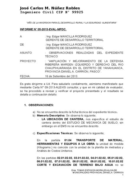 Informe 05 Defensa Ribereña Pdf Hormigón Presupuesto