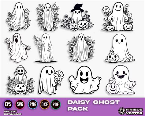 Daisy Ghost Bundle Svg, Spooky Season Svg, Floral Ghost Outline Svg ...