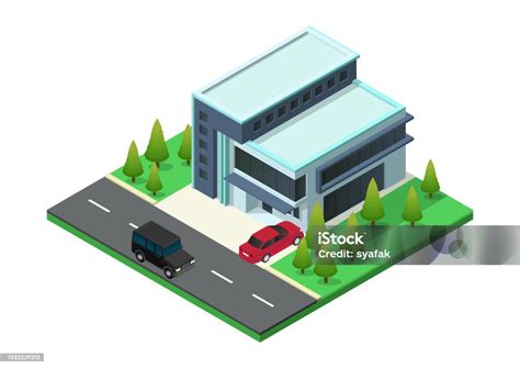 rumah isometrik  arsitektur minimalis ilustrasi stok