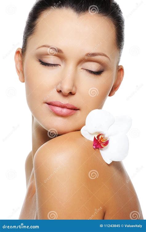 Nude Female Body With Flower On Her Shoulder Stock Image Image Of