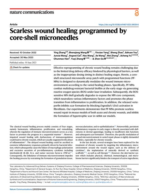 Pdf Scarless Wound Healing Programmed By Core Shell Microneedles