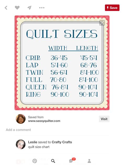 Printable Quilt Size Chart