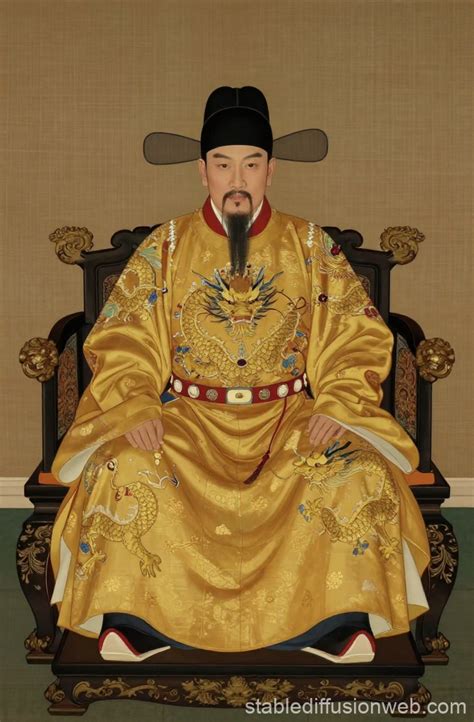 tang dynasty emperor sitting formally   throne prompts stable
