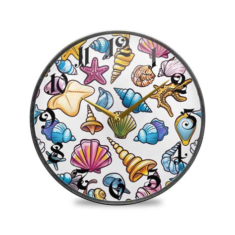 12 Round Silent Wall Clocks Cute Seashells Conch Acrylic Battery