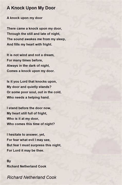 A Knock Upon My Door - A Knock Upon My Door Poem by Richard Netherland Cook