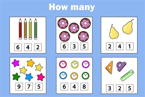 Counting Educational Children Game Math Kids Activity Sheet How Many