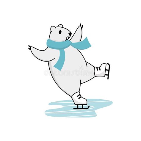 Polar Bear Ice Skating Training. Funny Cartoon Winter Mascot Stock ...