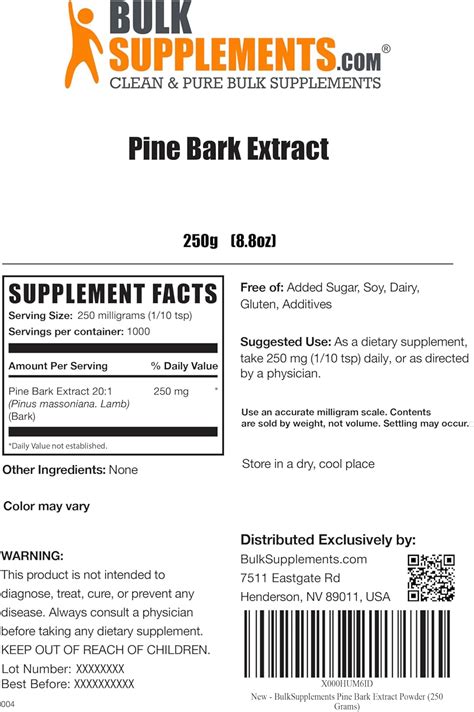 BulkSupplements Polvo De Extracto De Corteza De Pino Puro 1 Yaxa