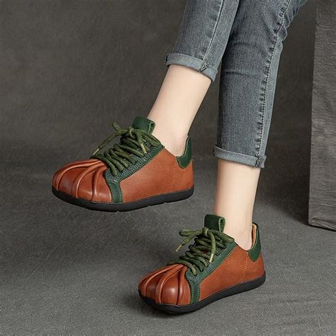 Cheap Johnature Retro Women Flat Shoes Mixed Colors Round Toe Lace Up