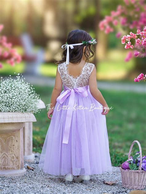 Orchid Purple Flower Girl Dress Bohemian Flower Girl Dress Rustic Lace Flower Girl Dress Boho