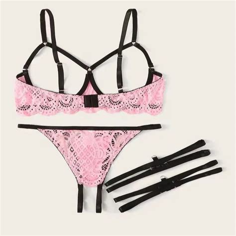 Sexy Erotic Lingerie Show Nipples Transparent Lace Open Breast Bra Crotchless Lingerie Set