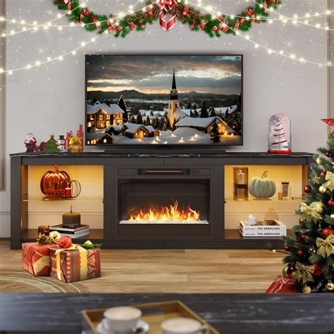 Bestier In Black Tv Stand With Fireplace Fits Tvs Up To In