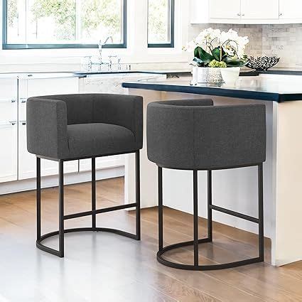 LUE BONA 27 H Counter Height Bar Stools Set Of 2 Modern Barrel