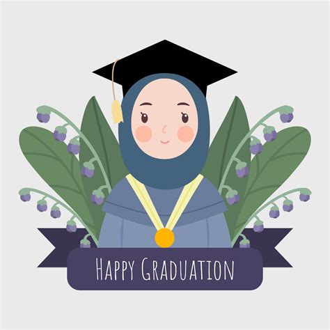 girl wear hijab graduation greeting illustration 4328828 Vector Art at ...