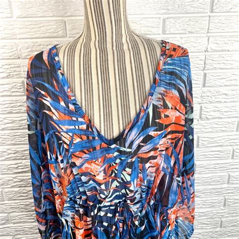 Swim Sheer Tropical Leaf Print Swimsuit Cover Size Large Extra Large