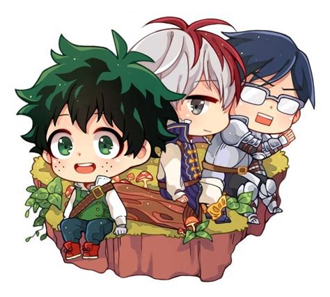 Midoriya Izuku And Todoroki Shouto And Iida Tenya Chibi Anime Personajes