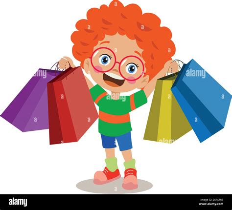 Cute Boy Is Putting Shopping Bags In The Shopping Cart Cute Cartoon