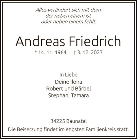 Traueranzeigen Von Andreas Friedrich Trauer HNA De