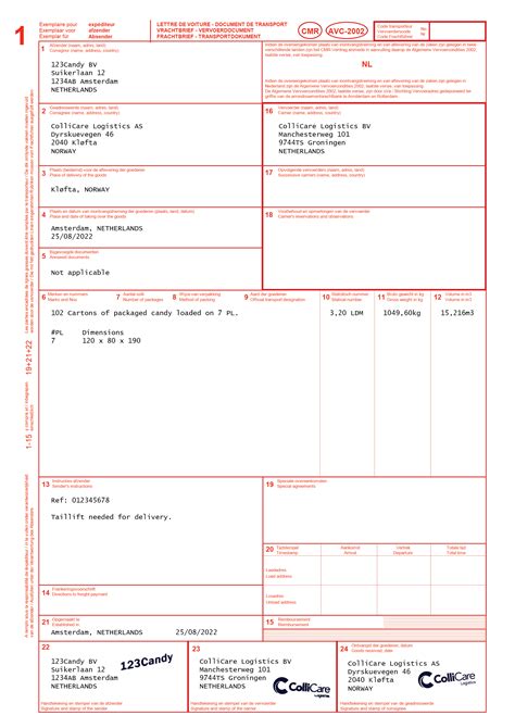 De Cmr Vrachtbrief Collicare Logistics Nederland