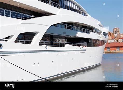 Luxury Yacht Moored On Harbor Stock Photo Alamy