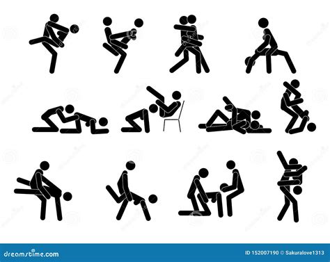 Cartoon Different Sex Poses Or Position Couple Set Concept Of Passion Erotic Flat Design Style