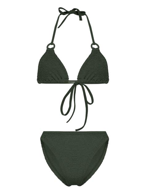 Hunza G Eva Shirred Bikini In Green Lyst