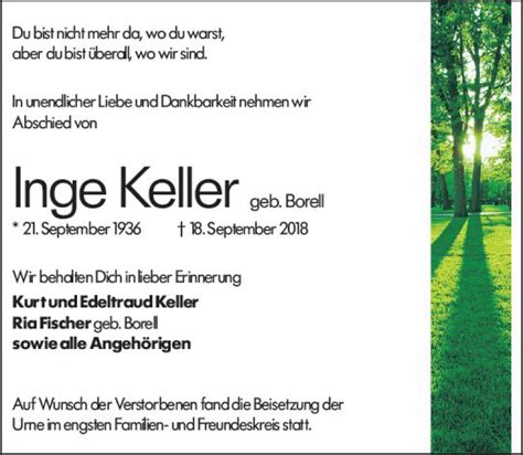 Traueranzeigen Von Inge Keller Vrm Trauer De