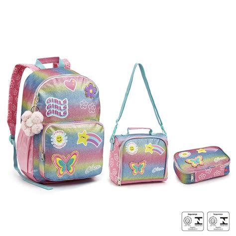 Kit Escolar Infantil Feminino Arco Iris E Patches Seanite Seanite