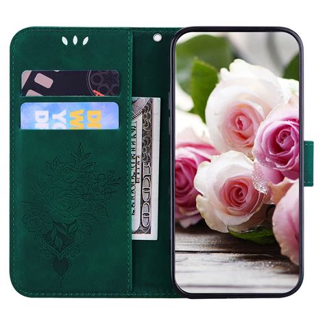 For Infinix Hot Pro Butterfly Rose Embossed Leather Phone Case Green Alexnld