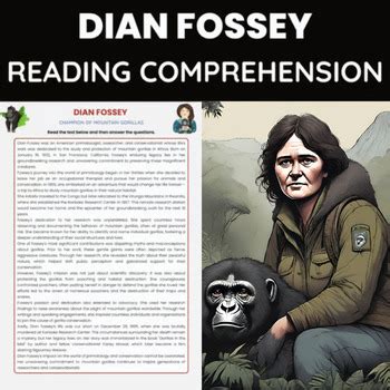 Dian Fossey Biography Reading Comprehension | Primatologist and Primatology