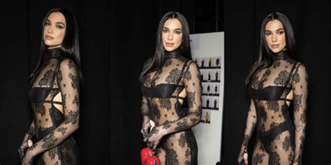 Dua Lipa Wore A Completely Sheer Lace Jumpsuit With Lingerie For Milan