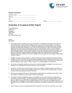 Declaration Of Acceptance Ecsel Projects Doc Template Pdffiller