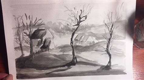 Paisaje Hecho Con Tinta China Youtube