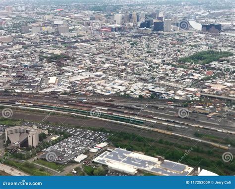 Aerial View of Newark, New Jersey Skyline and Railroad Yards Editorial ...