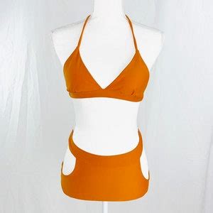 Tie Up Bikini Top And High Waist Bottoms With Side Cut Outs Orange Etsy