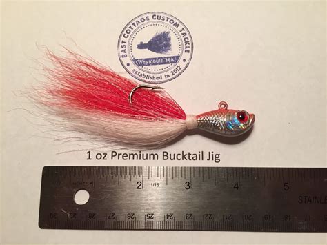 Premium Ultra Minnow Bucktail Jig 1oz Red Chrome Striped Bass Blue Fish