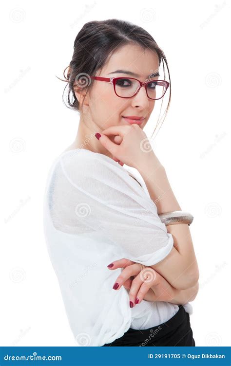 Eyeglasses Young Girl Touching Her Chin Isolated O Stock Image Image