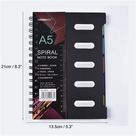 A5 Hard Cover 5 Subject College Ruled Spiral Notebook With Dividerpack