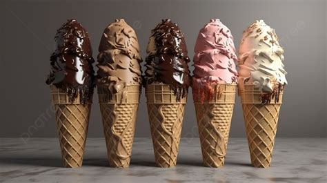 High Res Ice Cream On Cones With Different Colors Background 3d