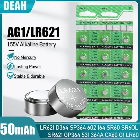 New 1 55V Alkaline Battery AG1 LR621 364 164 531 SR621 SR621SW SR60