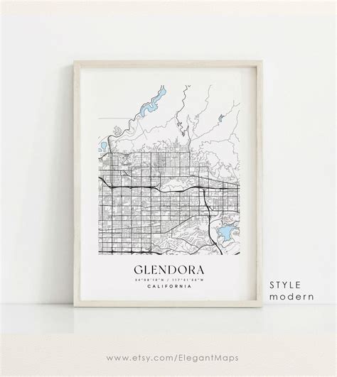 Glendora California Map, Glendora CA Map, Glendora City Print, Glendora ...