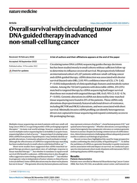 Overall Survival With Circulating Tumor DNA Guided Therapy In Advanced