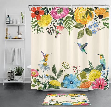 Serene Wildflower Watercolor Shower Curtain Set Elevate Your Bathroom