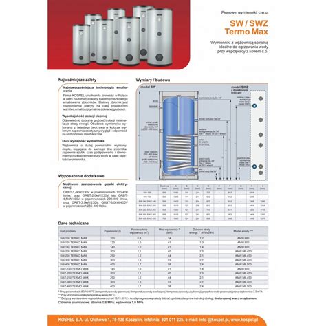 Bojler Wymiennik CWU Kospel SW 140 Termo Max 140L