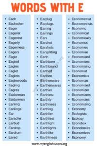 Words that Start with E: List of 400+ E Words in English with ESL ...